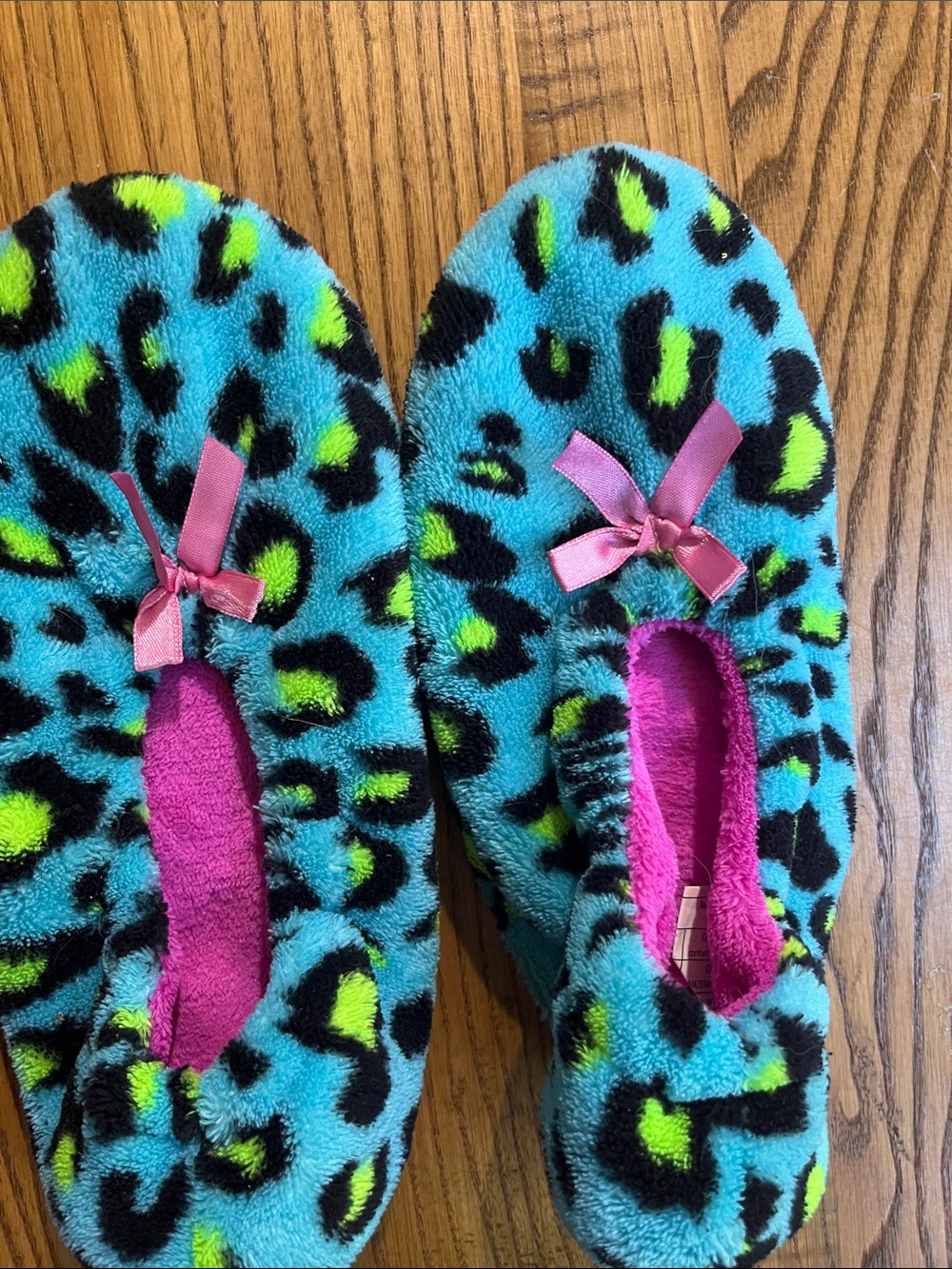 Plush Leopard-Print Women's Slippers — Turquoise & Pink